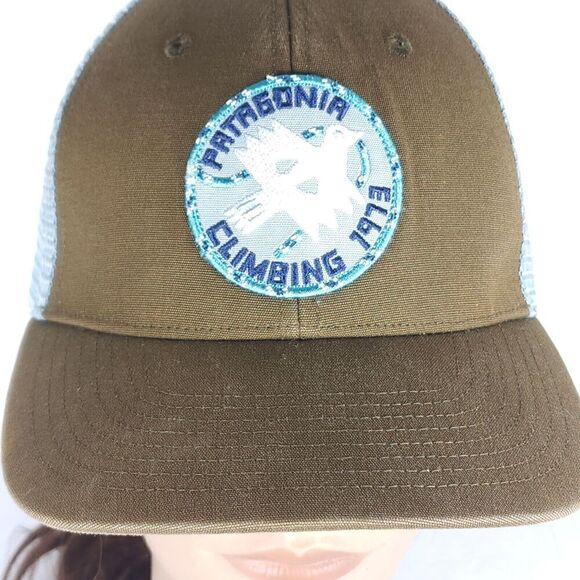 Patagonia Unisex Peace Offering Brown Blue OS Mesh Snapback Trucker Cap Hat - Picture 8 of 10